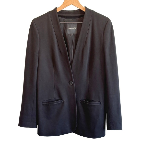 Madewell Jackets & Blazers - Madewell Blazer‎ Black Women Size 8 Collarless Single Button Twill Workwear